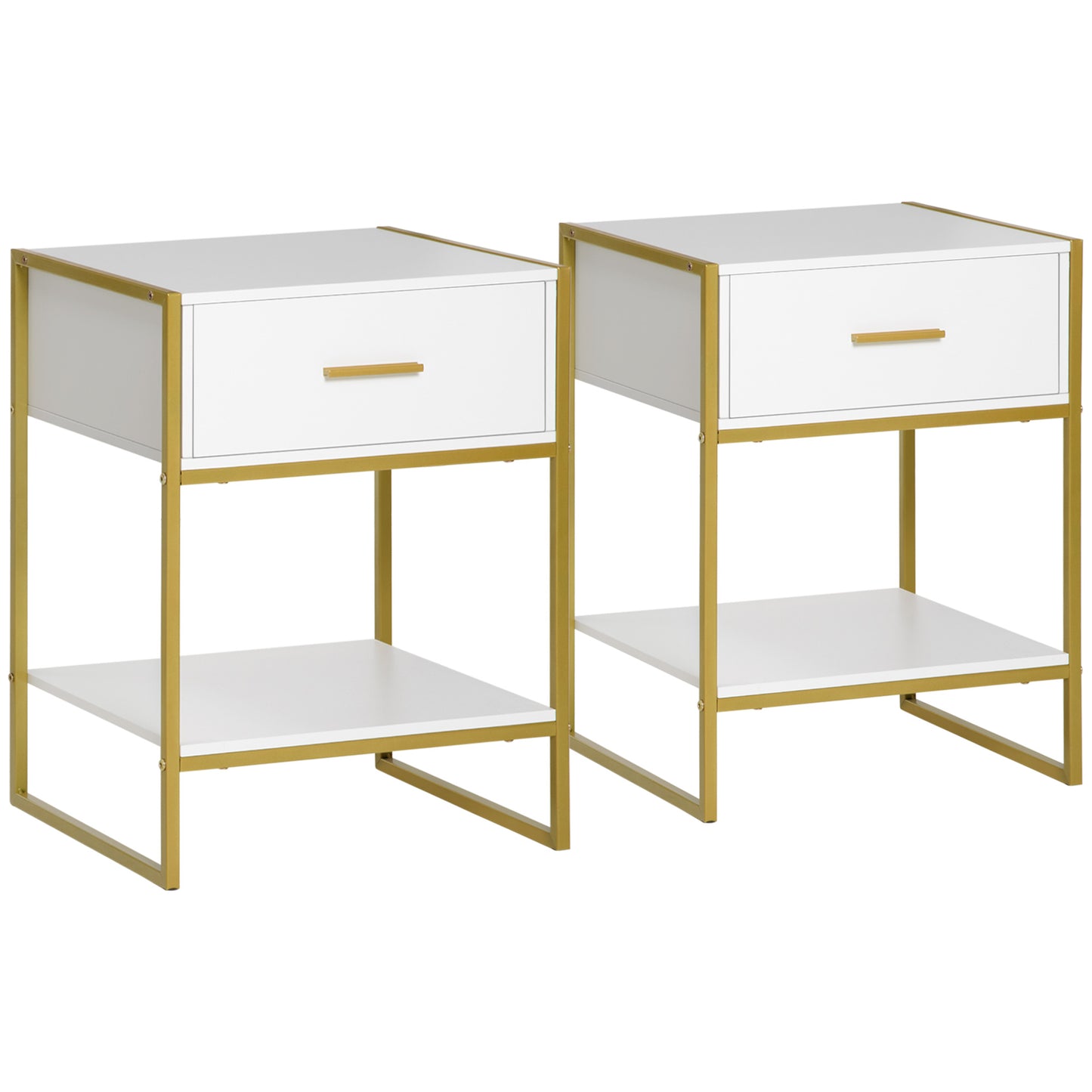 Bedside Table Set of 2, Modern Side Table with Drawer and Shelf, Nightstand for Bedroom - White