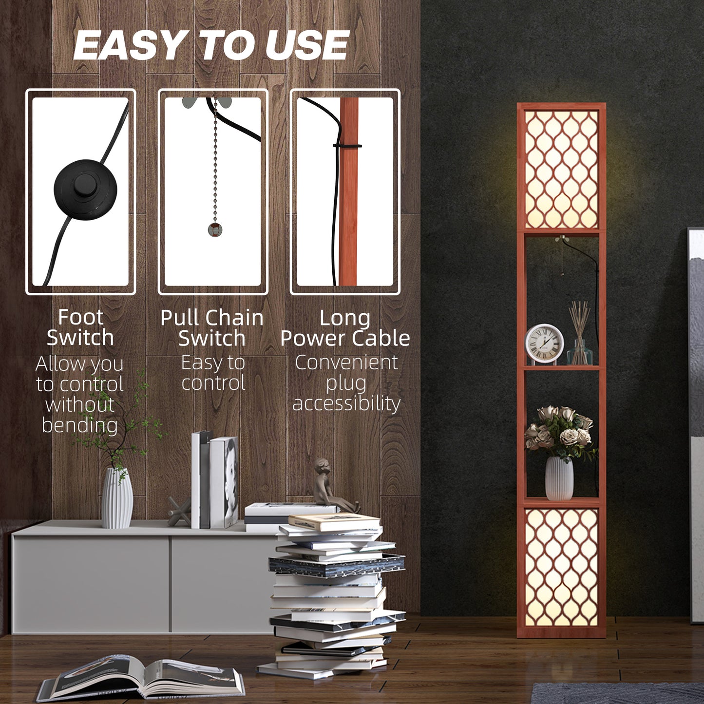 Duo Light Floor Lamp With Shelves - Brown