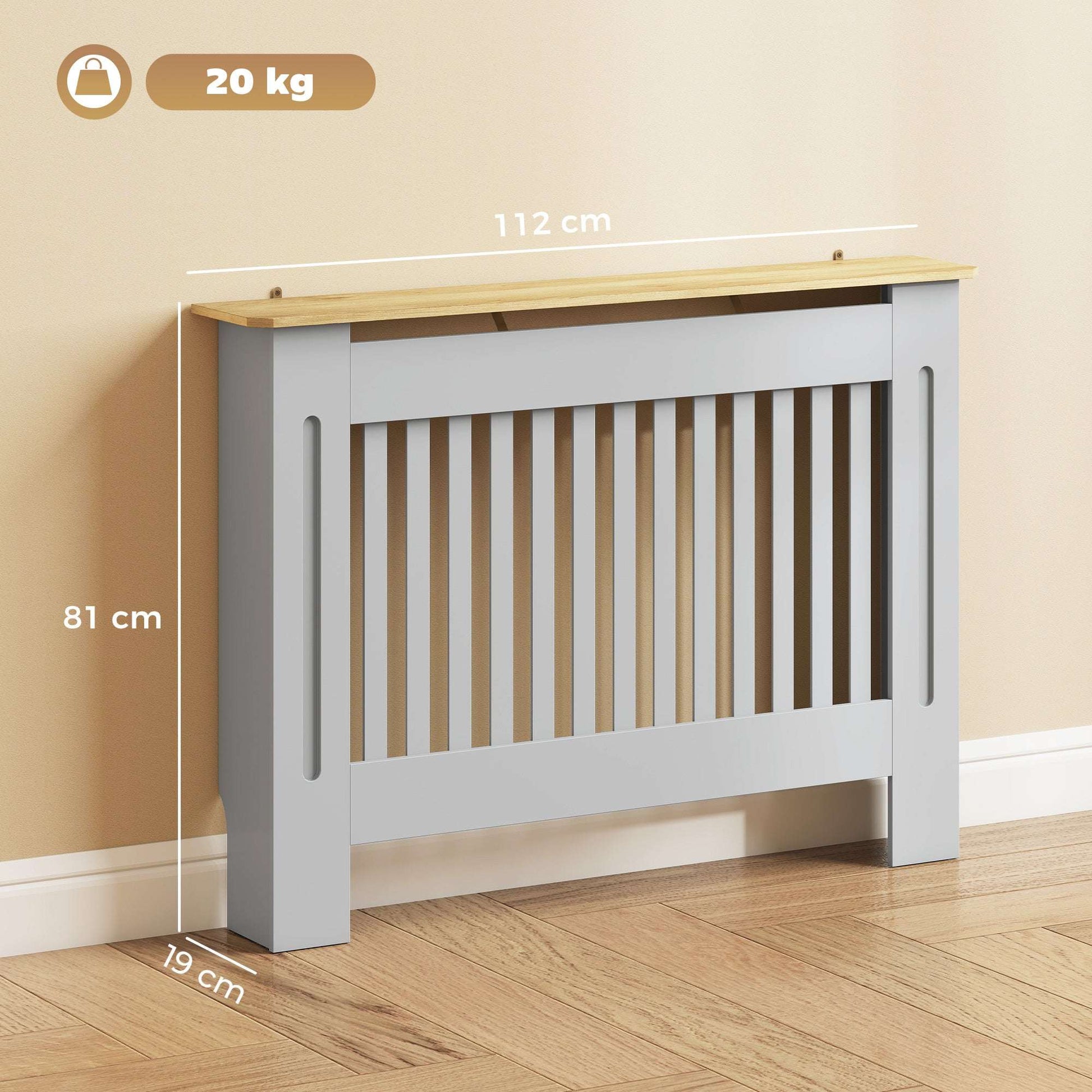MDF Radiator Cover | Slatted Line Grill Design | Display Top | Wall Mountable | Fittings Included | Lightweight 9kg | 112x19x81cm | Grey