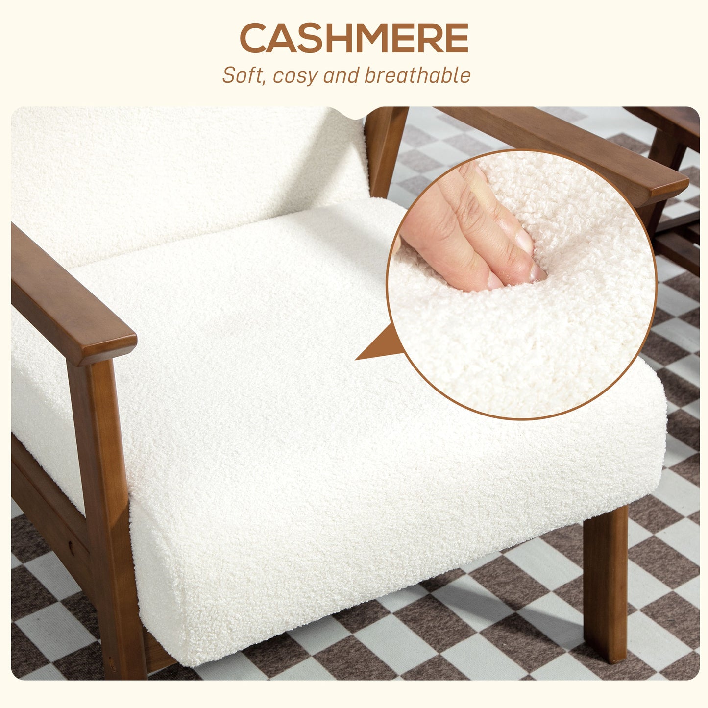 Retro Vintage Style Boucle Seat Mid Century Accent Chair - White