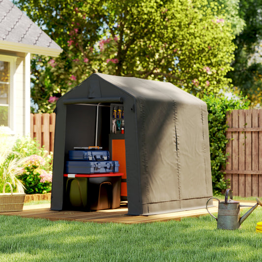 Waterproof UV30+ Polyester Bike Storage Tent | Galvanised Steel Frame | Roll-Up Double-Zip Door | Back Vent | Buckle Straps | Ground Stakes & Guy Ropes | 190x230x220cm | Dark Grey