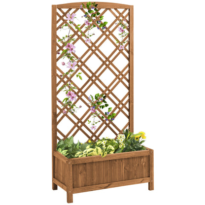 Fir Wood Raised Garden Bed with Lattice Trellis | 53.5x24cm Planting Area | Year-Round Outdoor Use | Climbing Plants Flowers Fruits & Herbs | Brown