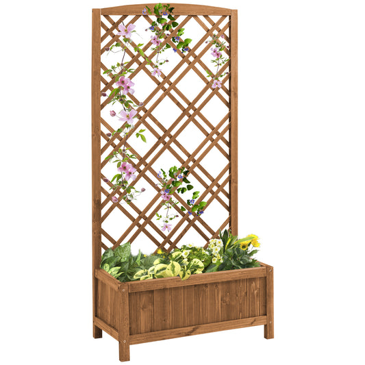 Fir Wood Raised Garden Bed with Lattice Trellis | 53.5x24cm Planting Area | Year-Round Outdoor Use | Climbing Plants Flowers Fruits & Herbs | Brown