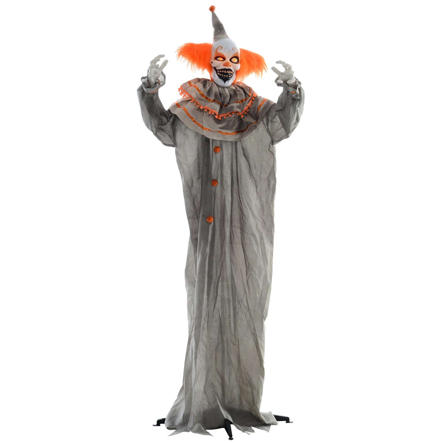 183cm 72" Orange Classic Clown Outdoor Halloween Decoration, Halloween Animatronic with Sound Activated, Light Up Eyes, Sound Effects, Animated Prop for Haunted House
