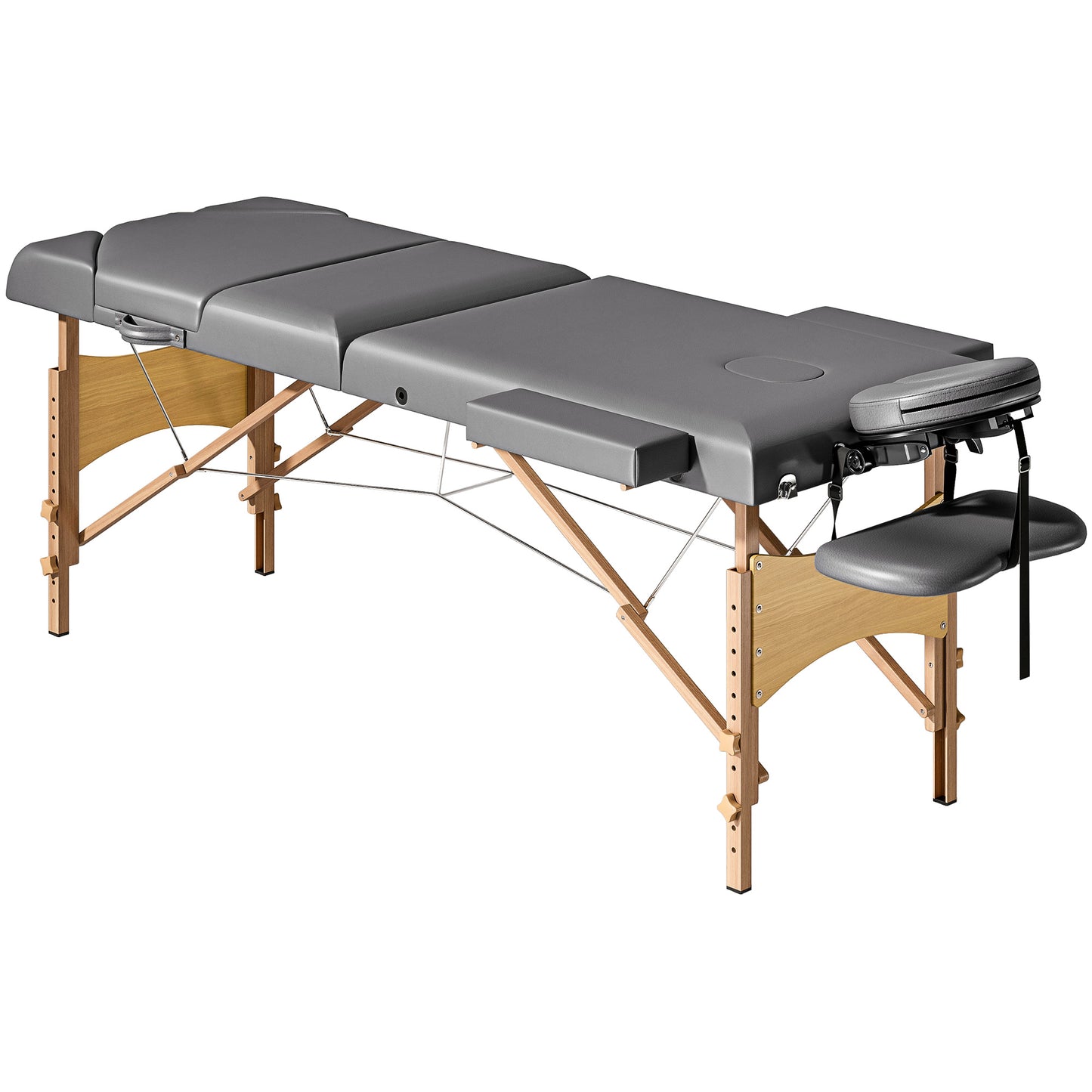 Foldable Massage Table with Beech Wood Legs - Grey / Black