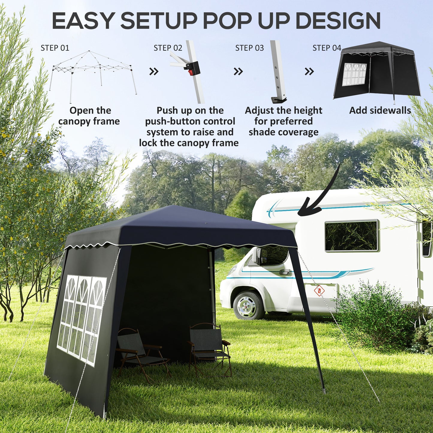 Outsunny 2.4 x 2.4m UV50+ Pop Up Gazebo - Black / Blue