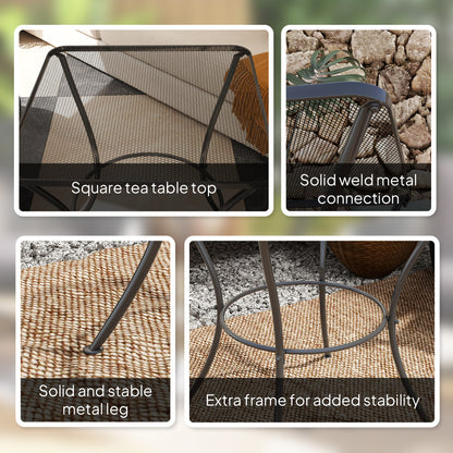 60cm Square Garden Table, Outdoor Metal Bistro Side Desk with Mesh Top, Black