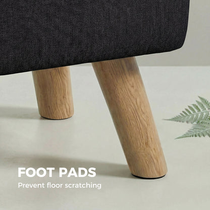 Square Padded Footstool Ottoman Pouffe | Tufted Linen-Look | Black