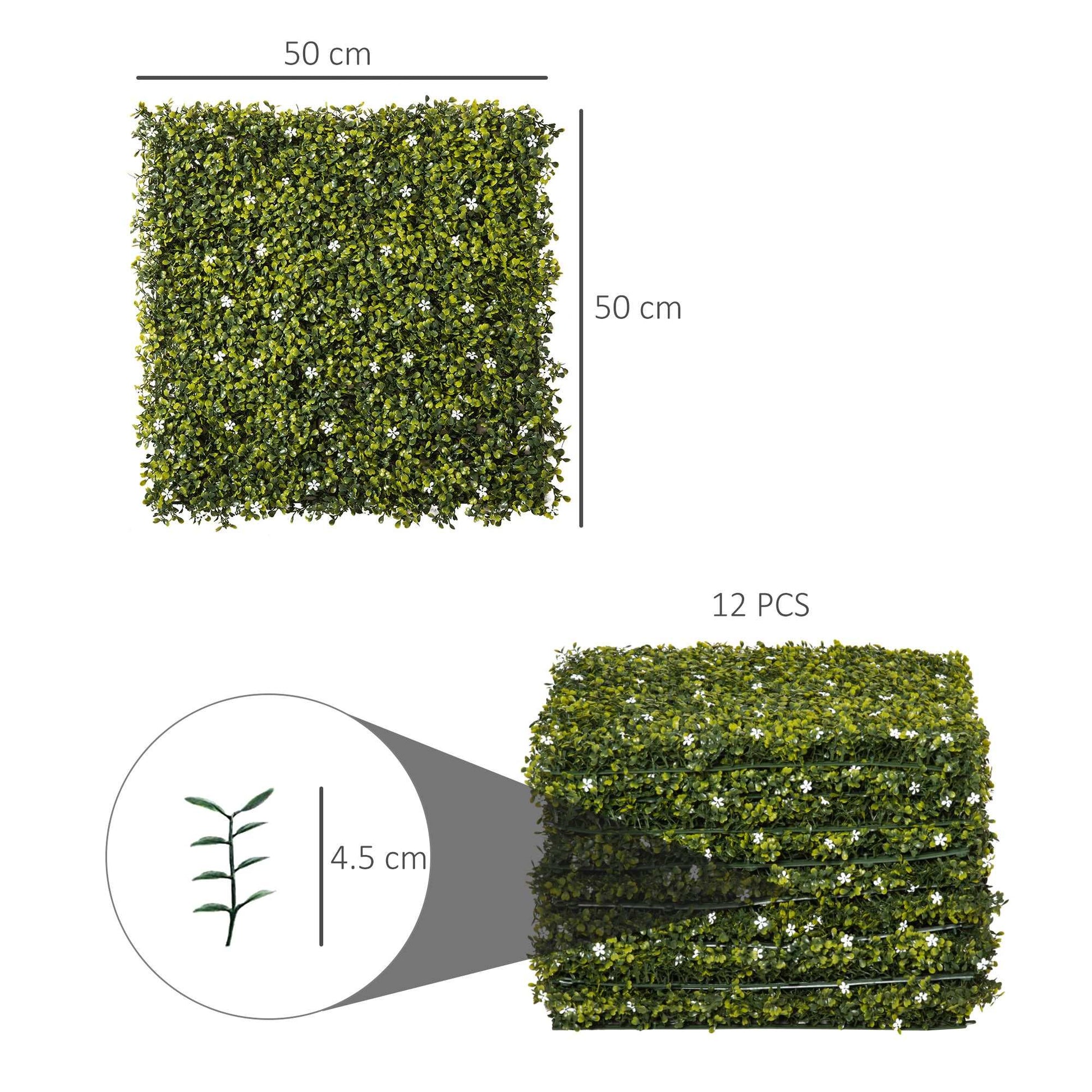 12 Pieces Artificial Boxwood Wall Panels 50cm x 50cm Grass Privacy Fence Screen Faux Hedge Greenery Backdrop Encrypted Milan Grass
