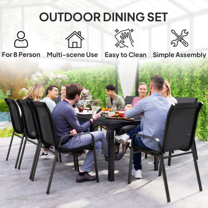 Outsunny 8 Seater Garden Dining Set with, Rectangular Tempered Glass Top, Outdoor Dining Table and Chairs for Patio, Balcony, Poolside, Black