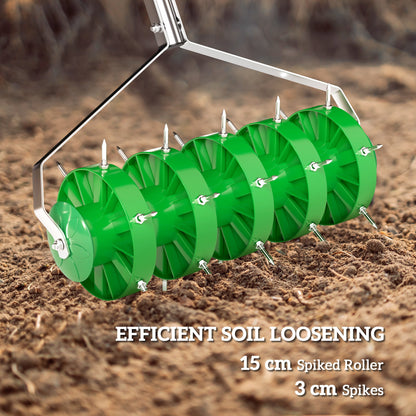 Rolling Lawn Aerator, Manual Grass Spike Roller, Heavy Duty Garden Aerator with 3 Piece Detachable Handle and T-bar Grip, Outdoor Garden Lawn Tool