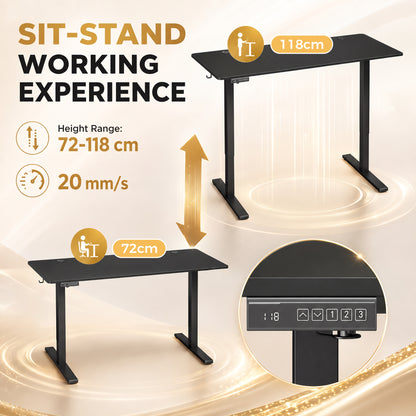 Electric Standing Desk | Black & White Height Adjustable Sit-Stand Desk 72–118cm with LED Memory