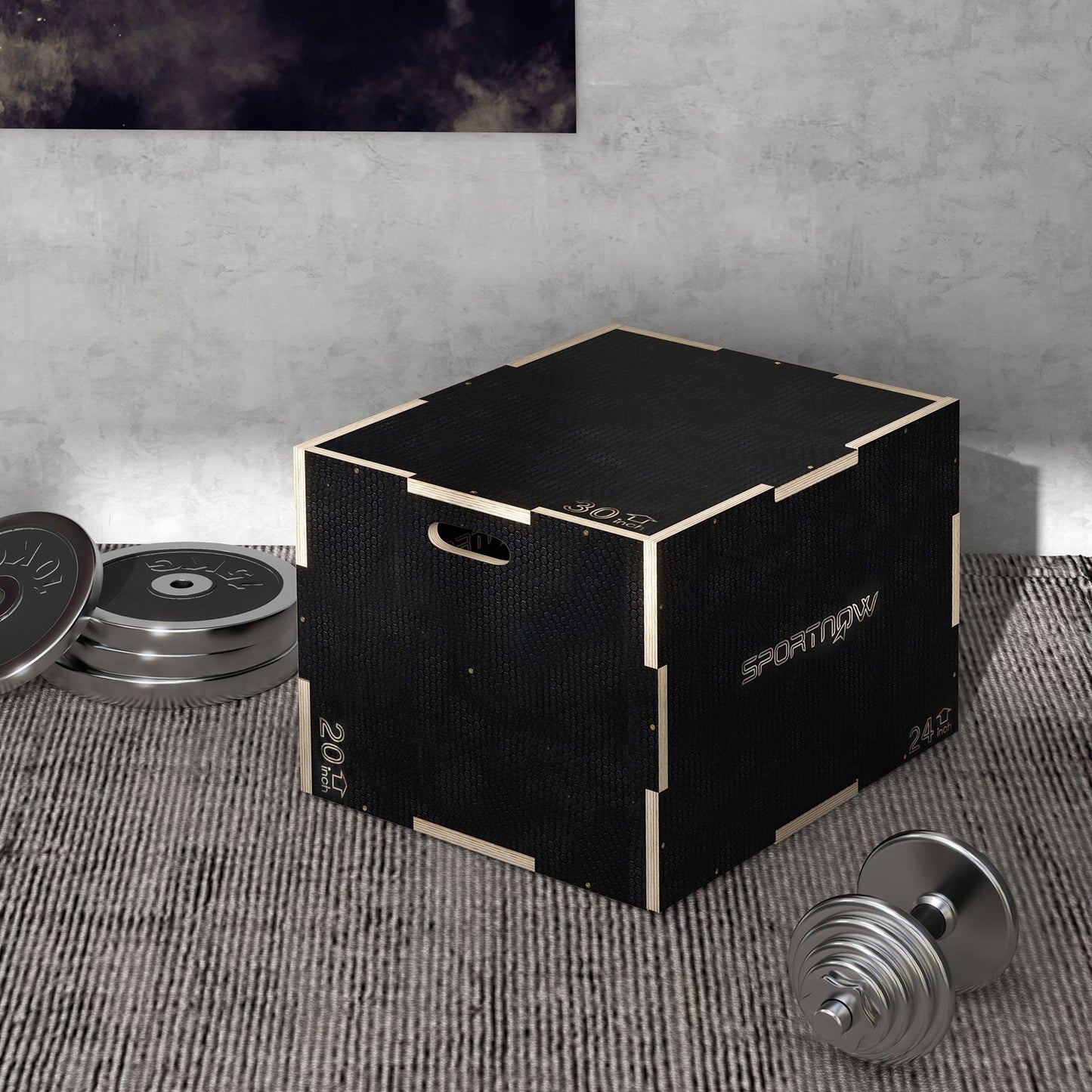 SPORTNOW 3-in-1 Wooden Plyo Box, Anti-Slip Plyometric Jump Platform, Step up Exercise Box with Handle Openings for Home Gym Workout Training, 51/61/76cm