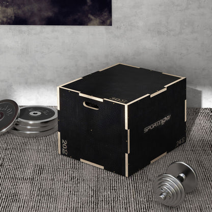 SPORTNOW 3-in-1 Wooden Plyo Box, Anti-Slip Plyometric Jump Platform, Step up Exercise Box with Handle Openings for Home Gym Workout Training, 51/61/76cm