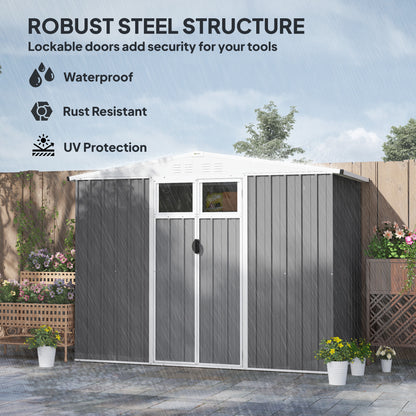 Outsunny 8 x 4 ft Metal Garden Shed, Garden Storage Shed with Window, 4 Vents and Lockable Door, Waterproof Galvanised Steel Tool Storage Shed