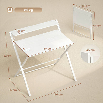 Folding Desk with Upper Shelf | X-Frame | Melamine Coated | 86x66x82cm | 20kg | Curved Corners | Easy Assembly | White