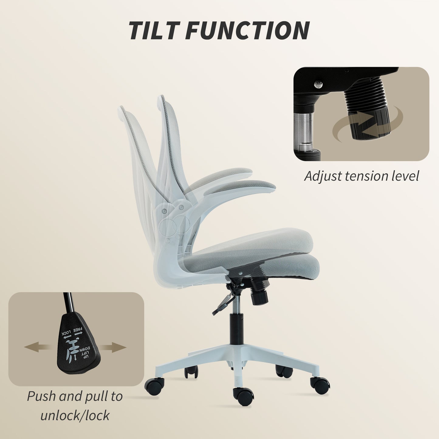 Mesh Office Chair with Foldable Backrest - Light Grey