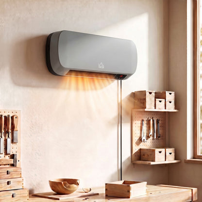 Grey Wall-Mounted Ceramic Heater | 1000W/2000W & Fan Mode | 10–49°C Thermostat | Weekly Timer, LED Display & Remote Control