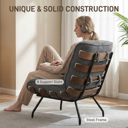 Accent Chair & Reading Chair | 15cm Pocket Spring Cushions | Button-Tufted | Linen-Look Fabric | Removable Cushions | 120kg | Dark Grey