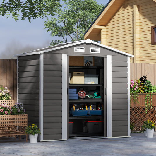 7 x 4ft Garden Shed, Easy to Assemble, Upgraded Galvanised Steel Frame with Foundation Kit, Double Doors with Lock, Outdoor Metal Shed