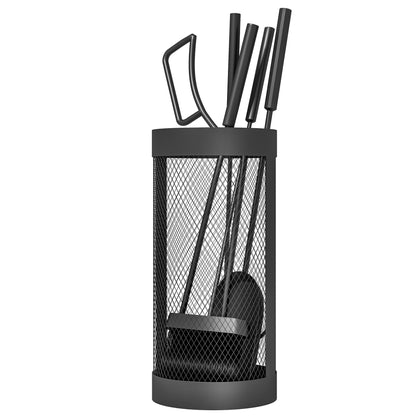 5-Piece Fireplace Tools Set | Mesh Basket | Broom | Shovel | Tongs | Poker | Indoor & Outdoor | Black