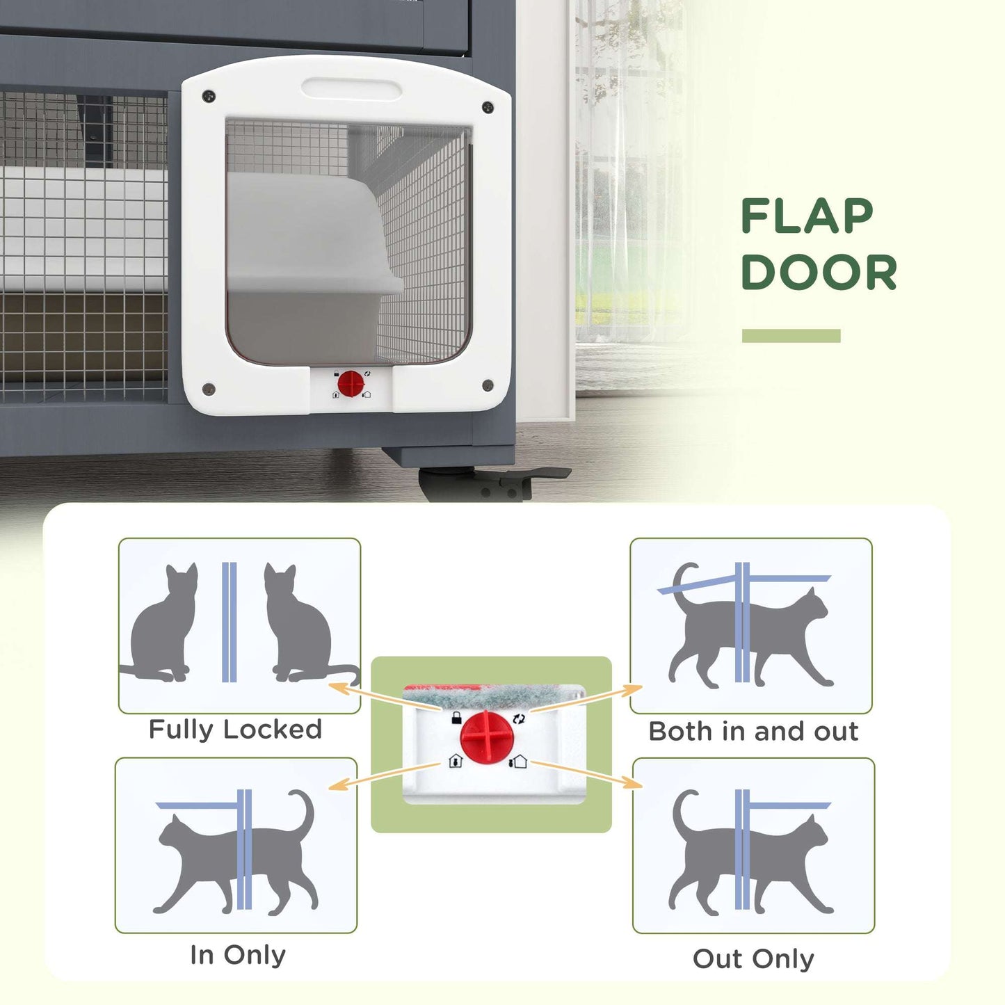 PawHut Cat Cage House, Catio Cat Outdoor Enclosure on Wheels, Weather-Resistant Wooden Kitty Cage W/ Platforms, 100L x 60W x 110Hcm - Light Grey