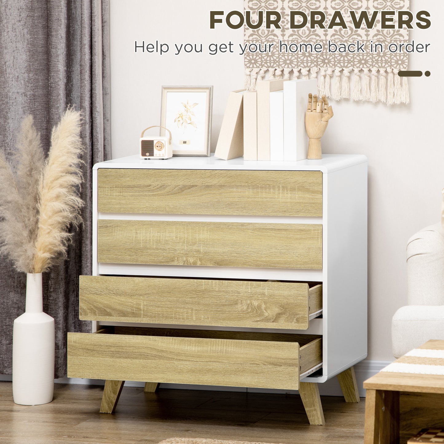 Retro Vintage Style Chest of Four Drawers - Wood-Effect/White