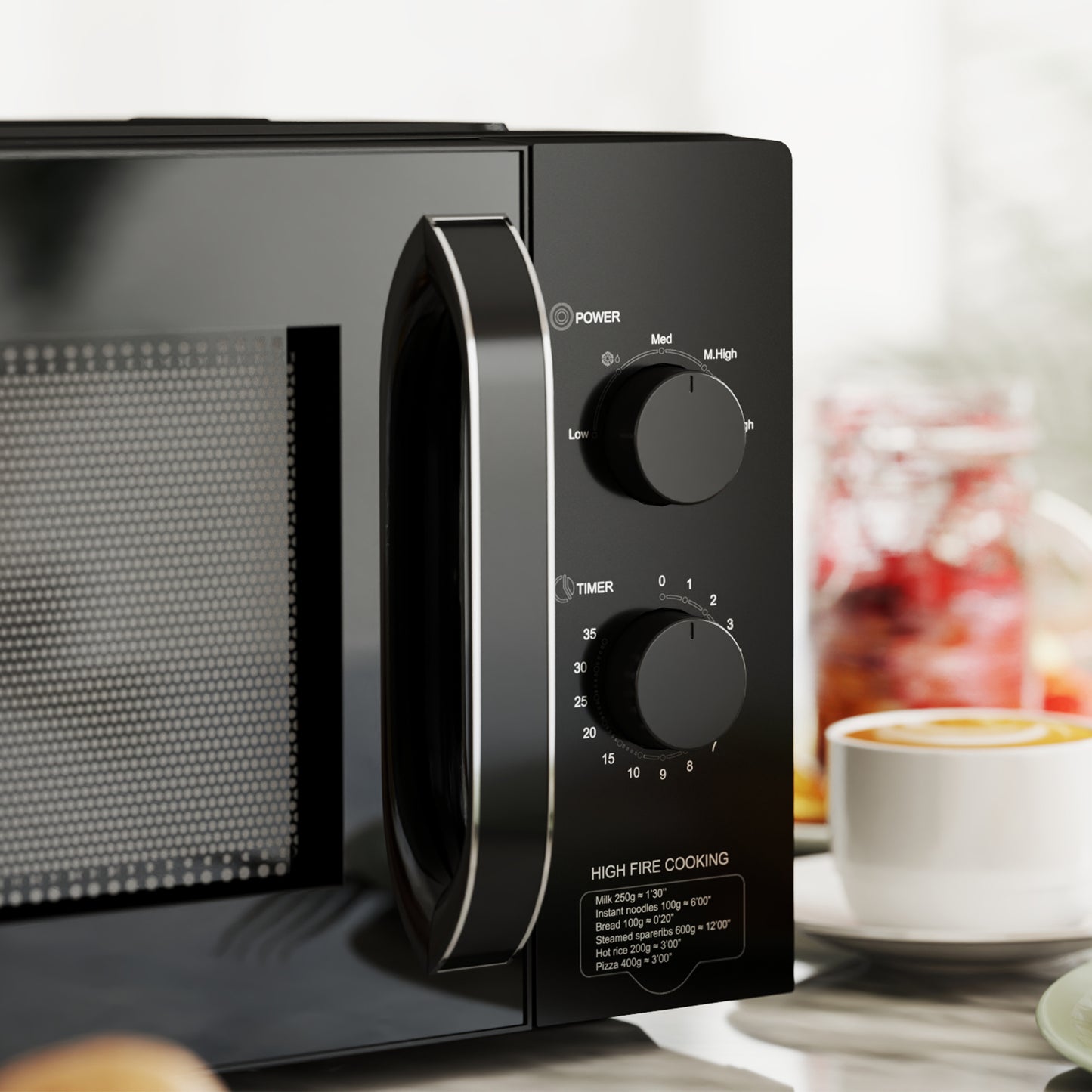 23L 800W Microwave Oven, Solo Manual Microwave with 5 Power Levels, Defrost, 60 Minutes Timer, Clock, Easy Clean, Small Black Microwave