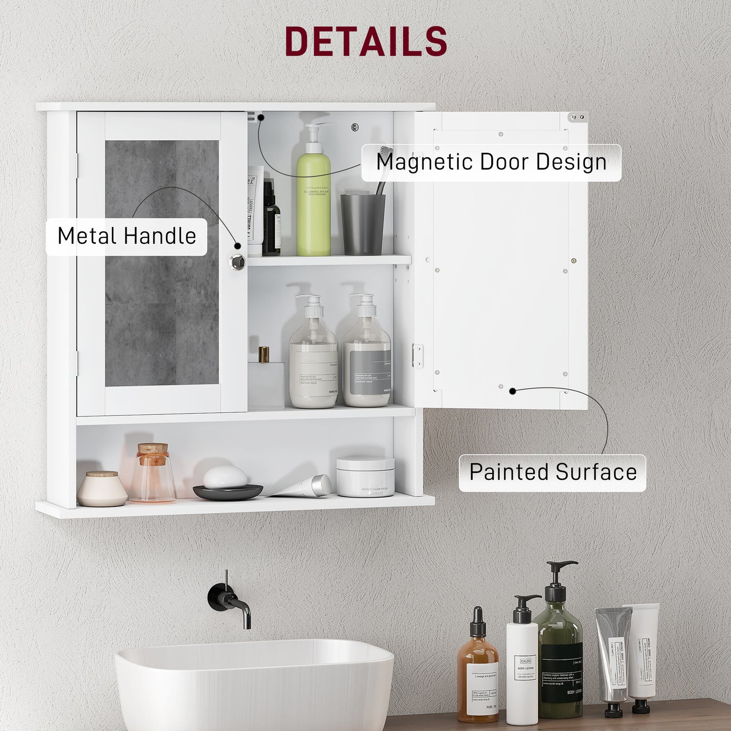 Kleankin Bathroom Wall Storage Cabinet - White