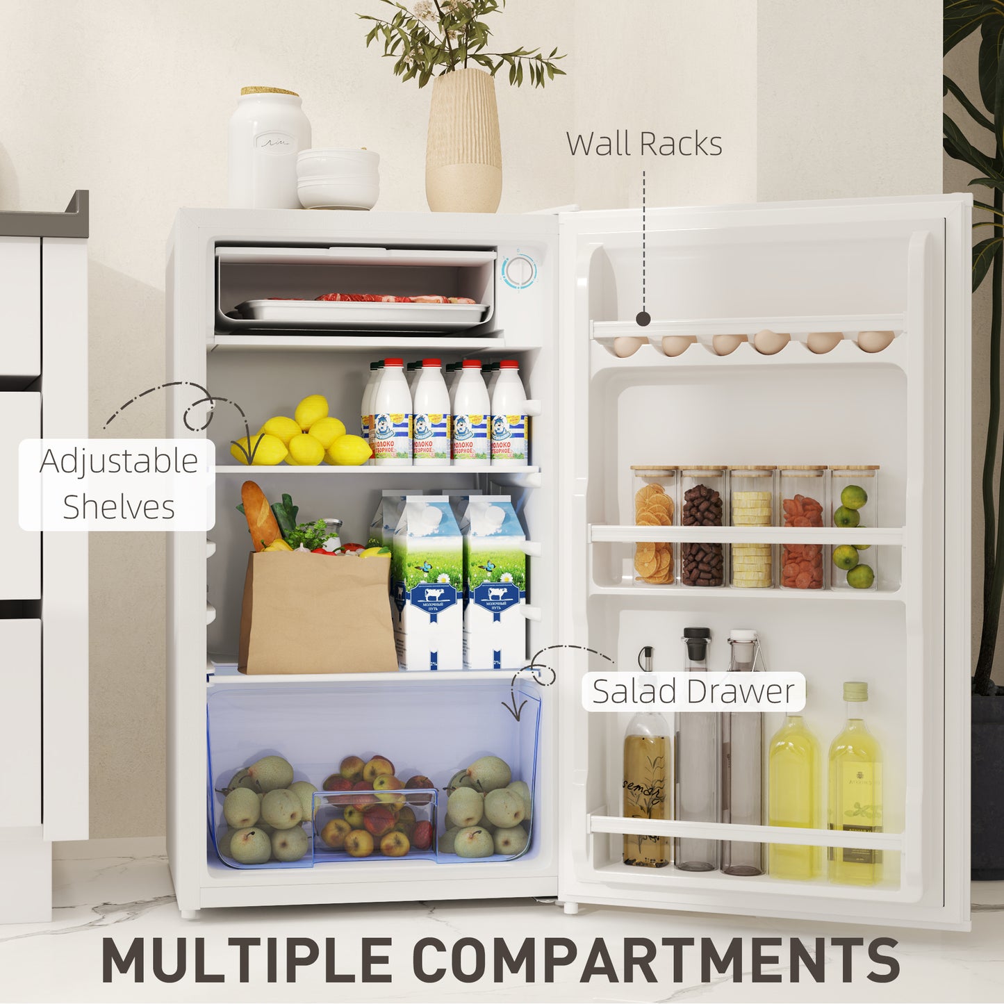 91L Freestanding Under-Counter Fridge Freezer with Lock - White