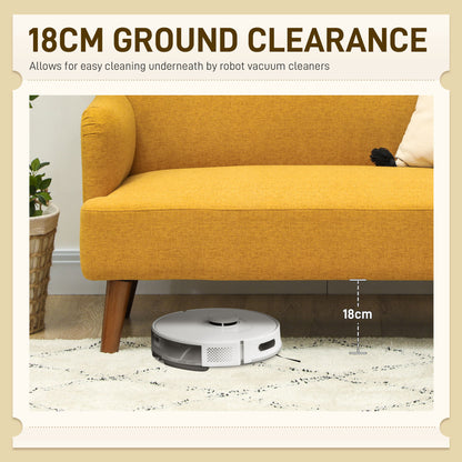 Vintage Retro Style Velvet Feel Fabric 2 Seater Sofa, Small Sofa Loveseat with 21cm Thick Padding and Wood Legs, Yellow