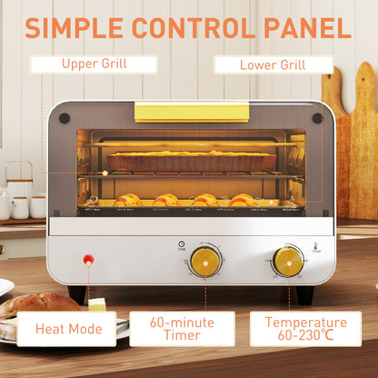 Small Toaster Oven, 12L Multifunction Mini Countertop Oven with Glass Door, Adjustable Temperature and Timer, Accessory Included, 750W, White