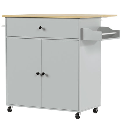 Kitchen Island Trolley with Drop-Leaf | Drawer | Cabinet & 3-Level Shelf | Spice Rack | Towel Rack | 4 Wheels 2 Brakes | Melamine Top | 50kg Total | 106x42x87cm | Grey / Black