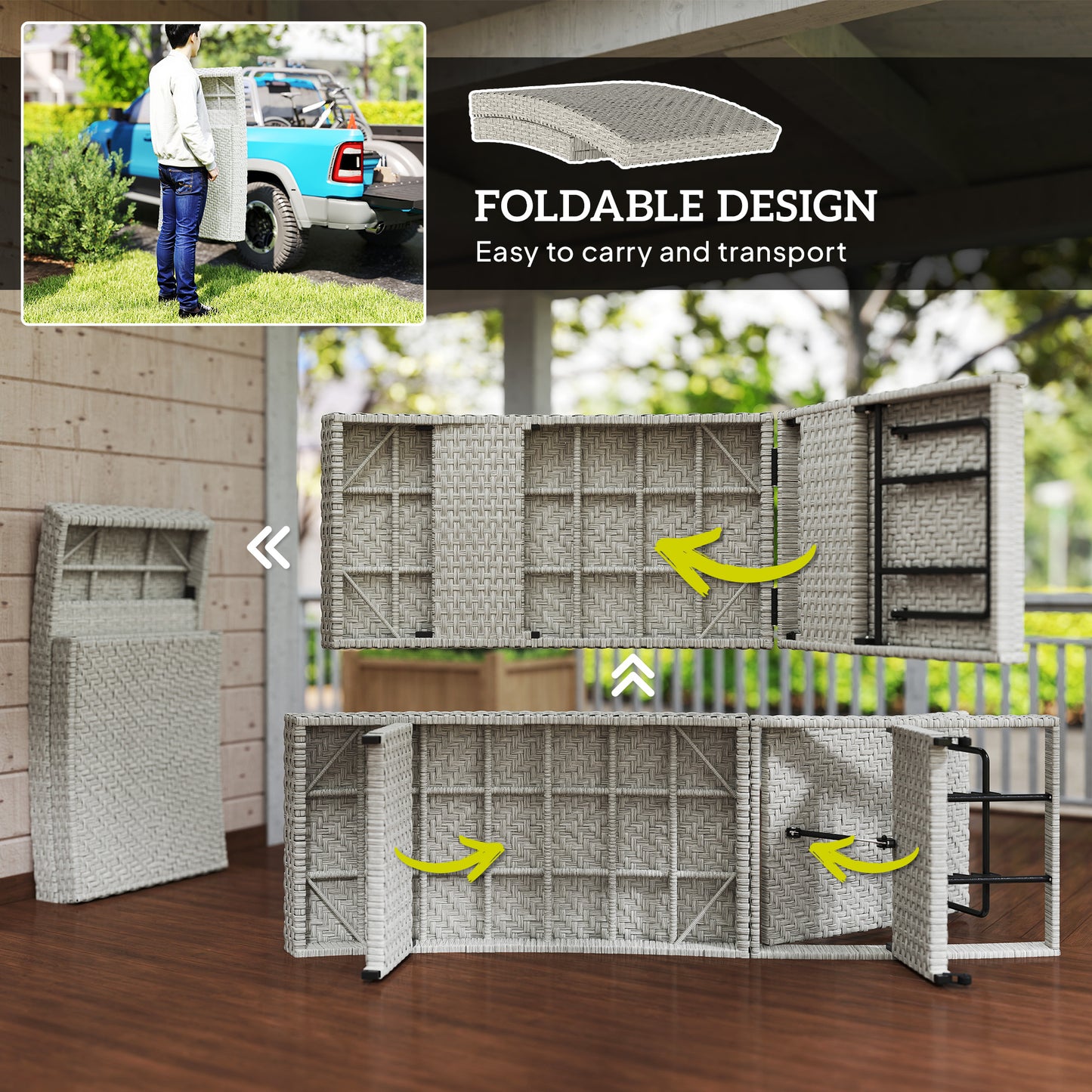 Outdoor PE Rattan Sun Lounger, Folding Wicker Garden Lounger Recliner with 4-Level Adjustable Backrest, Rolling Sunbed Lounge Chair with Wheels