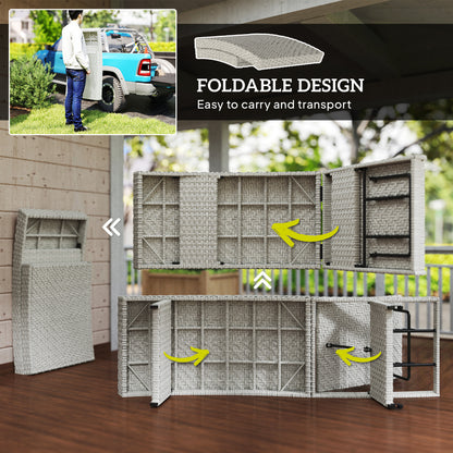 Outdoor PE Rattan Sun Lounger, Folding Wicker Garden Lounger Recliner with 4-Level Adjustable Backrest, Rolling Sunbed Lounge Chair with Wheels