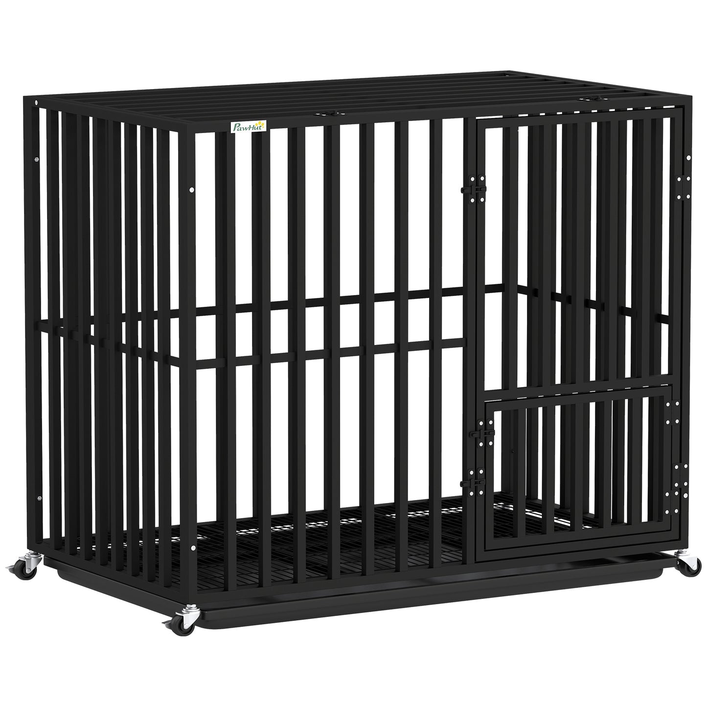 Heavy Duty Dog Crate with Wheels | 3-Door Access | Removable Tray | Top Playpen Opening | Medium & Large Dogs up to 30kg | Black