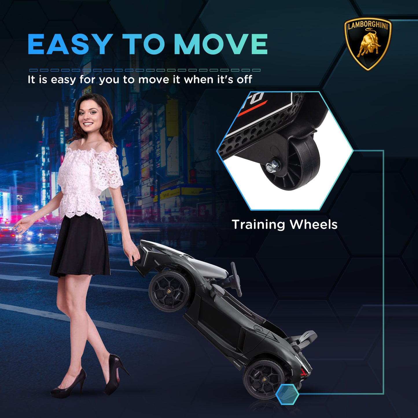 Lamborghini Revuelto Licensed 12V Ride on Car w/ Butterfly Doors Training Wheels, Suspension, Remote Control Black