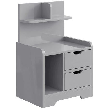 Bedside Table with 2 Drawers & Open Shelves | Grey Particleboard | 40x30x60cm | 30kg | Cut-Out Handles | Rounded Corners | Top & Bottom Shelves | Modern Nightstand | Bedroom Side Table