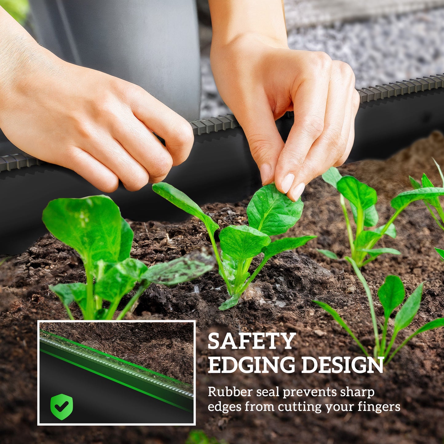 Flexible Galvanised Steel Raised Garden Bed | Safety Rubber Edging | Open Bottom | Configurable Round Oval or Oblong | 150x62x30cm | For Flowers Herbs & Succulents | Black