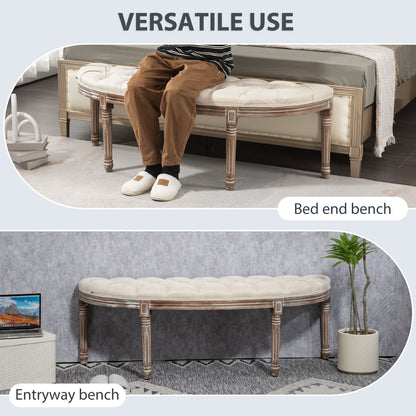 Half Circle Padded Bed End Bench Bedroom Furniture - Cream White