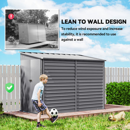 5 x 9ft Galvanised Metal Garden Shed with Foundation Kit, Outdoor Lean-to Shed, Tool Storage House with Lockable Doors, Grey