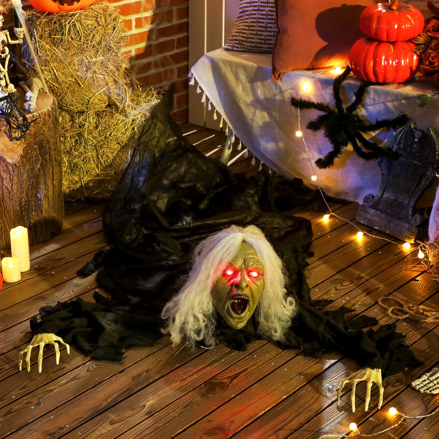 183 cm Life Size Halloween Animated Crawling Zombie with Glowing LED Eyes, Scary Halloween Decorations, Battery Operated, Indoor Outdoor Party Props