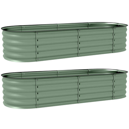 Outsunny Galvanised Raised Garden Bed, Metal Planter Box with Safety Edging, for Flowers, Herbs, Succulents, Pack of 2, Green