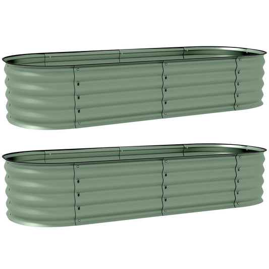 Outsunny Galvanised Raised Garden Bed, Metal Planter Box with Safety Edging, for Flowers, Herbs, Succulents, Pack of 2, Green