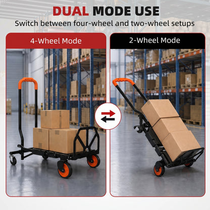 2-in-1 Folding Hand Truck | 120kg Platform Trolley & 75kg Sack Barrow | Steel Frame | Compact Foldaway Design | Black & Orange