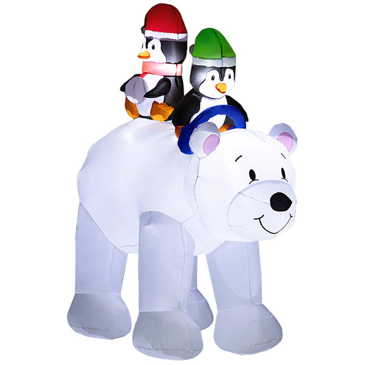 Outsunny 6.4FT Inflatable Two Penguins Riding on Polar Bear, Christmas Blow Up Outdoor LED Display for Garden Party