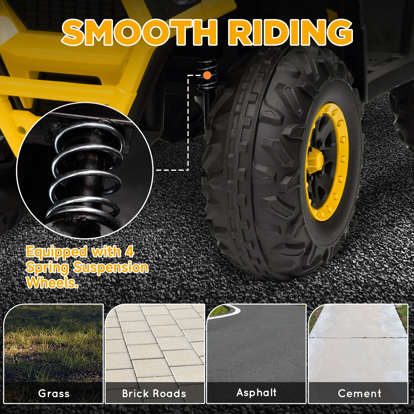 12V Kids Electric Ride on ATV, Battery Powered Quad Bike w/ Spring Suspension, Forward Backward, Storage Basket - Yellow