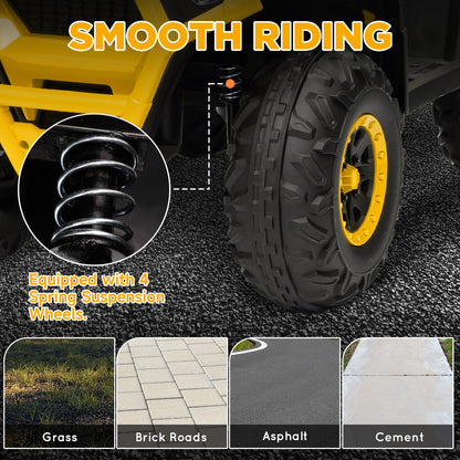 12V Kids Electric Ride on ATV, Battery Powered Quad Bike w/ Spring Suspension, Forward Backward, Storage Basket - Yellow