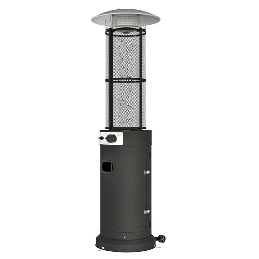 11 KW Freestanding Gas Patio Heater, Adjustable Outdoor Garden Propane Heater with Tip-Over Switch, Wheels, Pulse Ignition, Tank Room with Door