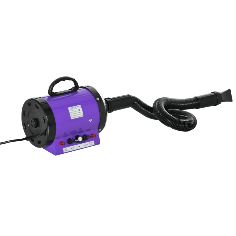 PawHut 2800W Dog Pet Grooming Hairdryer Heater With Three Nozzles - Purple / Black